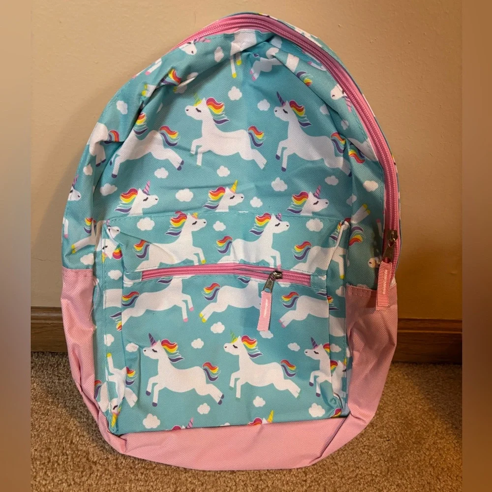 Unicorn Print Kids Backpack - Blue and Pink